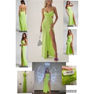 Showpo Neon Lime Green High Slit Dress